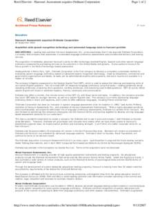 Reed Elsevier - Harcourt Assessment acquires Ordinate Corporation  Archived Press Releases Page 1 of 2