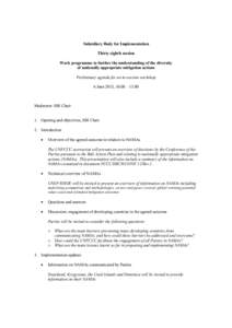 Subsidiary Body for Implementation Thirty eighth session Work programme to further the understanding of the diversity of nationally appropriate mitigation actions Preliminary agenda for an in-session workshop 6 June 2013