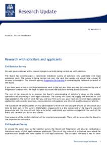 Research Update  12 March 2013 Issued to: All Civil Practitioners  Research with solicitors and applicants