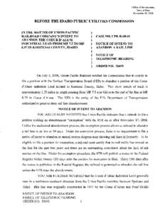 Office of the Secretary Service Date November 26 , 2008 BEFORE THE IDAHO PUBLIC UTILITIES COMMISSION IN THE MATTER OF UNION PACIFIC