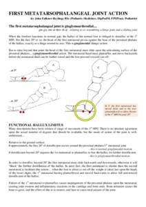 FIRST METATARSOPHALANGEAL JOINT ACTION -by John Falkner-Heylings BSc (Podiatric Medicine), DipPodM, FPSPract, Podiatrist The first metatarsophalangeal joint is ginglymoarthrodial.... gin·gly·mo·ar·thro·di·al - rela