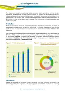 Assessing Functions  The Department raises revenue through taxes, duties and fees in accordance with the relevant legislations. While the duties and fees collected for a year are based on the actual results of the year, 