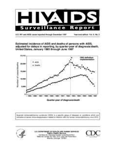 U.S. HIV and AIDS cases reported through December[removed]Year-end edition Vol. 9, No. 2 Estimated incidence of AIDS and deaths of persons with AIDS, adjusted for delays in reporting, by quarter-year of diagnosis/death,