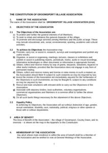 THE CONSTITUTION OF GROOMSPORT VILLAGE ASSOCIATION 1. NAME OF THE ASSOCIATION The name of the Association shall be: GROOMSPORT VILLAGE ASSOCIATION (GVA) 2.