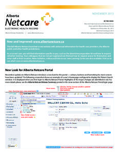 NOVEMBER 2013 			 IN THIS ISSUE: Alberta Netcare Newsletter