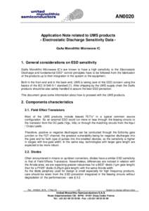 AN0020  Application Note related to UMS products - Electrostatic Discharge Sensitivity Data GaAs Monolithic Microwave IC  1. General considerations on ESD sensitivity