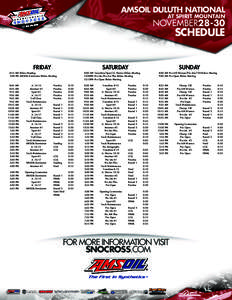 AMSOIL DULUTH NATIONAL AT SPIRIT MOUNTAIN NOVEMBER28-30  SCHEDULE