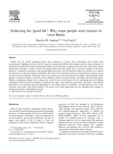 ARTICLE IN PRESS  Social Science & Medicine[removed]–2459 www.elsevier.com/locate/socscimed  Achieving the ‘good life’: Why some people want latrines in