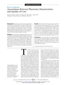 ORIGINAL INVESTIGATION  HEALTH CARE REFORM Associations Between Physician Characteristics and Quality of Care