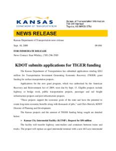 Kansas Department of Transportation news release Sept. 18, [removed]FOR IMMEDIATE RELEASE