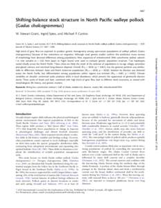 1687  Shifting-balance stock structure in North Paciﬁc walleye pollock (Gadus chalcogrammus) W. Stewart Grant, Ingrid Spies, and Michael F. Canino Grant, W. S., Spies, I., and Canino, M. F[removed]Shifting-balance stock