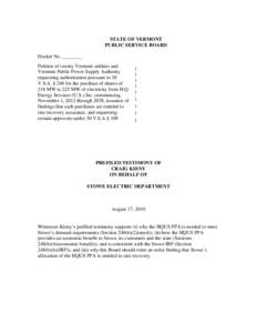 STATE OF VERMONT PUBLIC SERVICE BOARD Docket No. ________ Petition of twenty Vermont utilities and Vermont Public Power Supply Authority requesting authorization pursuant to 30