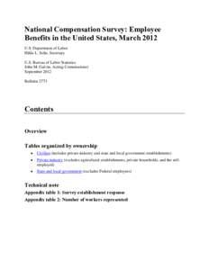 NCS: Employee Benefits in the U.S., March 2012