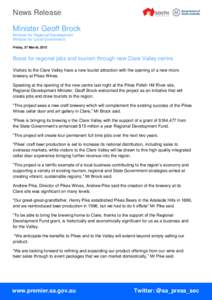 News Release Minister Geoff Brock Minister for Regional Development Minister for Local Government Friday, 27 March, 2015