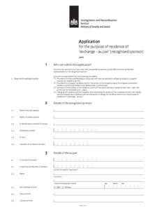 Application  for the purpose of residence of ‘exchange - au pair’ (recognised sponsor) (400)
