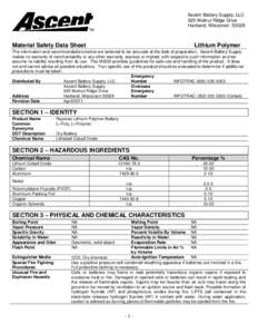 Ascent Battery Supply, LLC 925 Walnut Ridge Drive Hartland, Wisconsin[removed]Material Safety Data Sheet