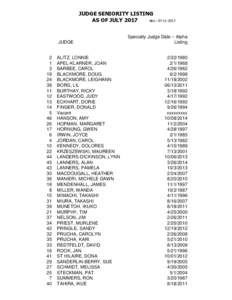 JUDGE SENIORITY LISTING AS OF JULY 2017 Rev.: JUDGE