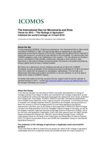 Science / Conservation-restoration / International nongovernmental organizations / Museology / Traditions / International Council on Monuments and Sites / Cultural landscape / International Day For Monuments and Sites / Intangible cultural heritage / Cultural studies / Culture / Cultural heritage