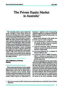 Reserve Bank of Australia Bulletin  June 2002 The Private Equity Market in Australia1