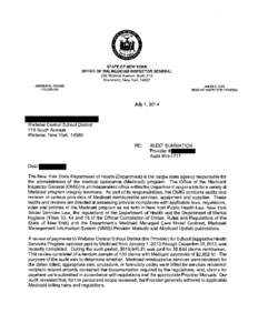 STATE OF NEW YORK OFFICE OF THE MEDICAID INSPECTOR GENERAL 259 Monroe Avenue, Suite 312 Rochester, New York[removed]ANDREW M. CUOMO GOVERNOR