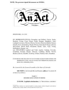 NOTE: The governor signed this measure on[removed]HOUSE BILL[removed]BY REPRESENTATIVE(S) Ferrandino and Holbert, Garcia, Szabo, Buckner, Coram, Court, Duran, Fields, Hamner, Humphrey, Joshi,