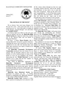 BLACKVILLE COMMUNITY NEWSLETTER  August 2012 Issue 57  “BLACKVILLE ON THE MOVE”