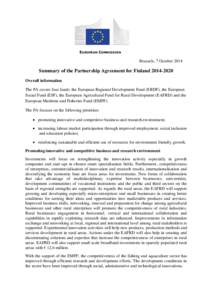 Partnership agreement between Finland and the European Commission for the implementation of the European Structural and Investment Funds in the[removed]funding period - Summary