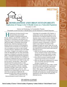 IN BRIEF  MEETING •  HOMELESSNESS AND URBAN SUSTAINABILITY