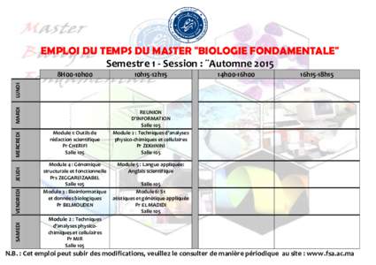 EMPLOI DU TEMPS DU MASTER 