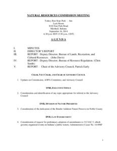 NATURAL RESOURCES COMMISSION MEETING Turkey Run State Park — Inn Lusk Room 8102 East Park Road Marshall, Indiana September 16, 2014