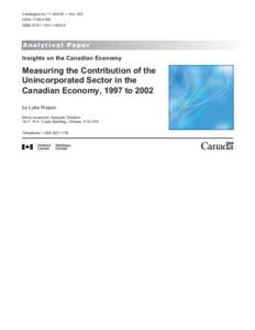 Measuring the Contribution of the Unincorporated Sector in the Canadian Economy, 1997 to 2002