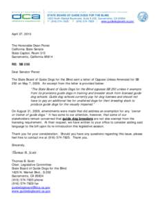 Board of Guide Dogs for the Blind - Letter Regarding SB 250