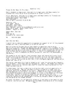 Submitter Info Please Do Not Reply To This Email. Public Comments on Appraisals: Availability to Applicants and Requirements for Transactions Involving an Existing Extension of Credit:======== Title: Appraisals: Availabi