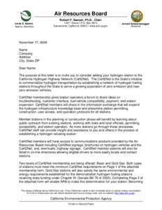 Air Resources Board Robert F. Sawyer, Ph.D., Chair Linda S. Adams Agency Secretary[removed]I Street • P.O. Box 2815