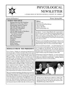 PHYCOLOGICAL NEWSLETTER A PUBLICATION OF THE PHYCOLOGICAL SOCIETY OF AMERICA Volume 38 Number 1