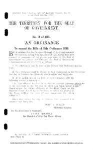 I Extract from Commonwealth of Australia Gazette, No. 87, dated 22nd October, [removed]THE TERRITORY FOR THE SEAT OF GOVERNMENT. No. 19 of 1931.