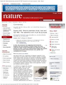 Darwin 200: Should scientists study race and IQ? YES: The scientific truth must be pursued : Article : Nature