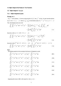 16 Higher Integral of the Product of Two Functions 16.1 Higher Integral of f (x) g (x[removed]Higher Intagration by parts Formula[removed]Let of