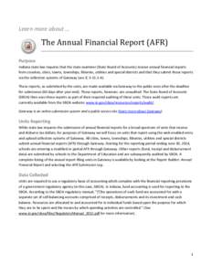 Learn more about …  Purpose The Annual Financial Report (AFR)