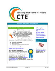 September 2015 CTE Plan Quarterly Update  Call to Action - Professional Development In This Update