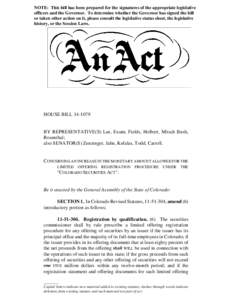 Government of Colorado / New Deal / Securities Act / Colorado General Assembly / Mark Ferrandino / Government / Financial regulation / Financial economics / United States Securities and Exchange Commission / United States securities law / 73rd United States Congress