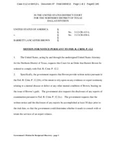 Case 3:12-crL Document 47 FiledPage 1 of 2 PageID 185 IN THE UNITED STATES DISTRICT COURT FOR THE NORTHERN DISTRICT OF TEXAS