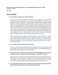 American Iron and Steel (AIS) Requirement of the Consolidated Appropriations Act of[removed]Public Law[removed]Questions and Answers Part 2