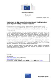EUROPEAN COMMISSION  STATEMENT Brussels, 24 October[removed]Statement by EU Commissionner Connie Hedegaard on