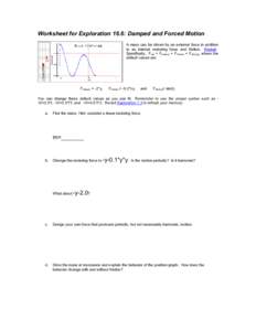 Worksheet for Exploration 16.6: Damped and Forced Motion A mass can be driven by an external force in addition to an internal restoring force and friction. Restart. Specifically, Fnet = Frestore + Ffriction + Fdriving, w