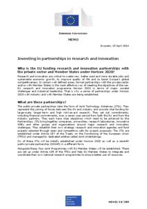 EUROPEAN COMMISSION  MEMO Brussels, 15 April[removed]Investing in partnerships in research and innovation