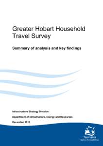 Greater Hobart Household Travel Survey Summary of analysis and key findings Infrastructure Strategy Division Department of Infrastructure, Energy and Resources