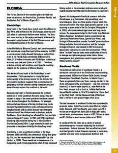 Florida The Florida Section of this research plan is divided into three subsections: the Florida Keys, Southeast Florida, and the Eastern Gulf of Mexico (Figure FL-1). Florida Keys Coral reefs in the Florida Keys stretch