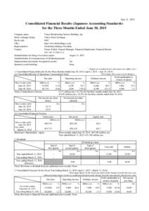 July 31, 2015  Consolidated Financial Results (Japanese Accounting Standards) for the Three Months Ended June 30, 2015 Company name: Stock exchange listing: