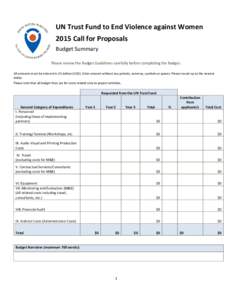 UN Trust Fund to End Violence against Women 2015 Call for Proposals Budget Summary Please review the Budget Guidelines carefully before completing the Budget. All amounts must be entered in US dollars (USD). Enter amount